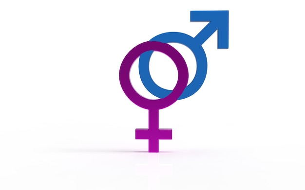 Photo male and female gender symbols on white background