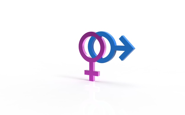 Photo male and female gender symbols on white background