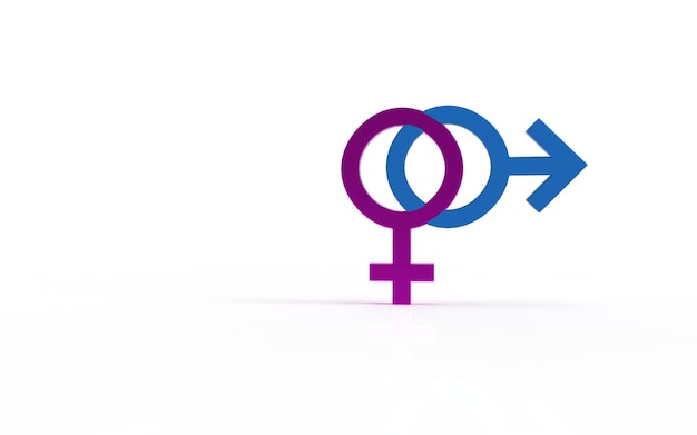 Photo male and female gender symbols on white background