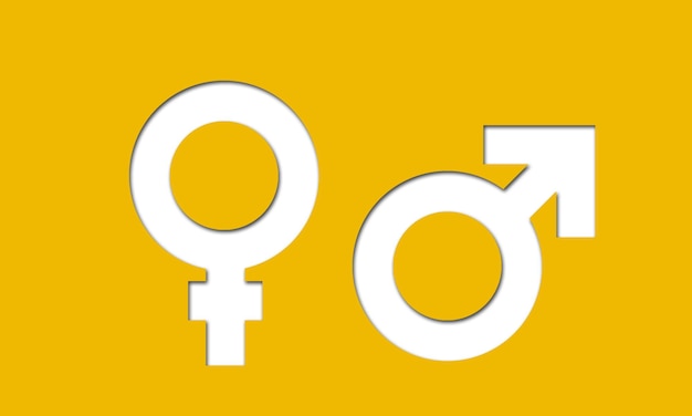 Male and female icon isolated on yellow background