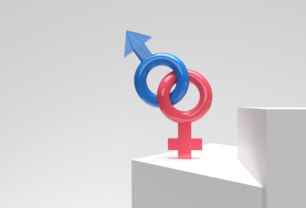 Male and female symbols combination 3D rendering Design.