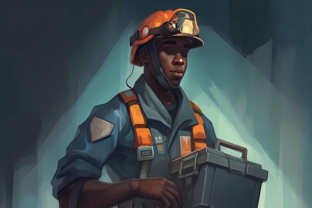 A male figure holding a toolbox while wearing a uniform Generative AI