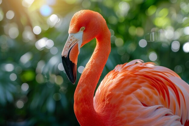 A male flamingo proudly displays its bright plumage during a vibrant courtship dance