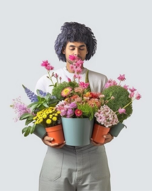 Male florist Step by step installation of flowers in a vase Flowers bunch set for ho Generative AI