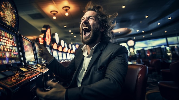 Photo male gambler won in the casino