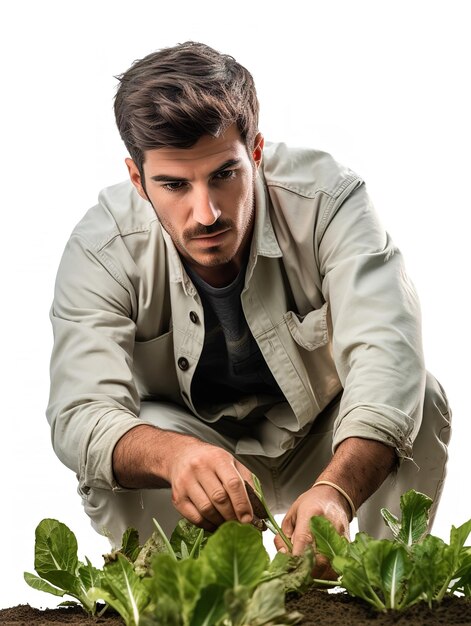 Male Gardener Tending Plants AI gegenereerd