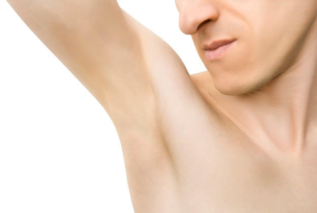 Male hair removal concept. Laser hair removal.
