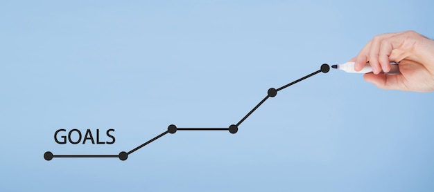 Male hand drawing Goals growth graph