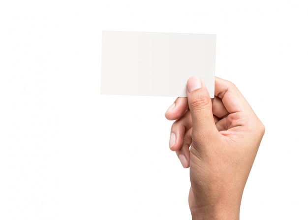 Male hand holding a blank business card 