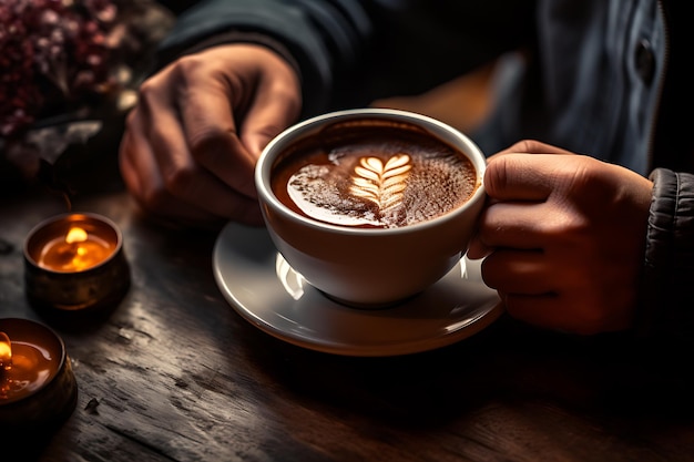 male hand holding coffee created by generative AI technology