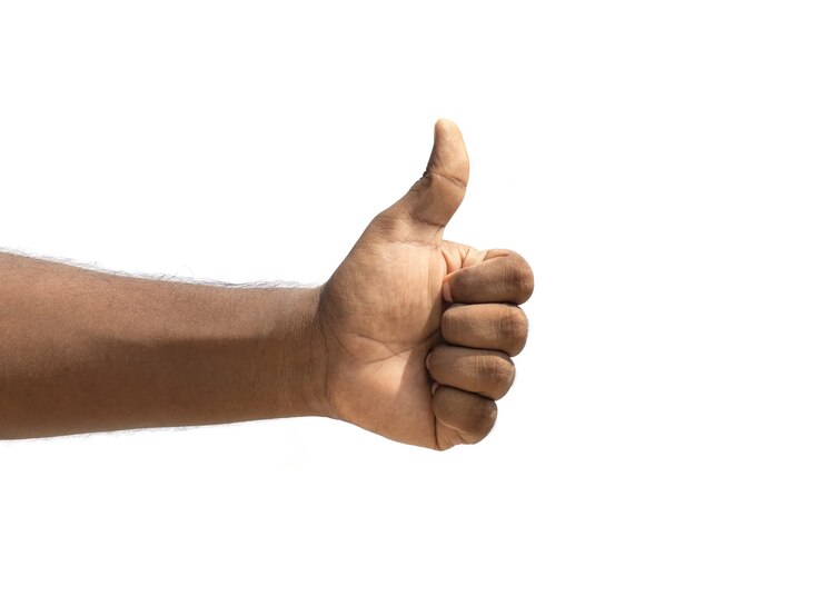 Photo male hand thumbs up to show support isolated on white background