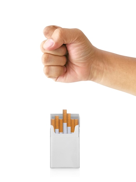 Male hand try breaking a cigarettes Quitting smoking