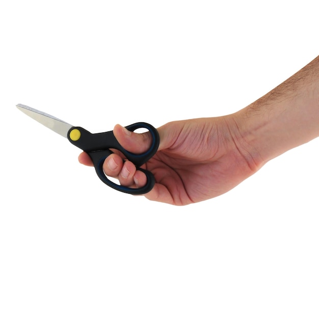 Photo male hand using scissors isolated