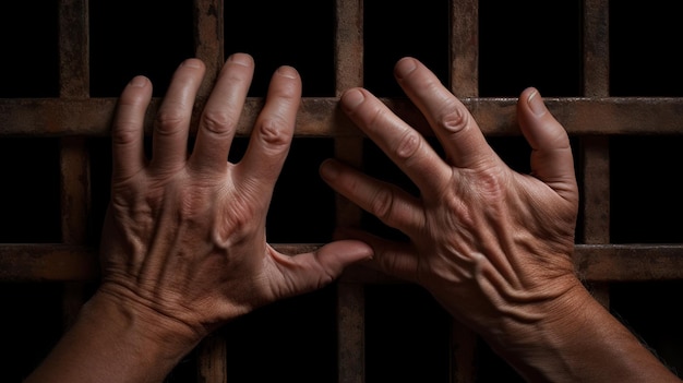 Male hand with a bars of the prison Generative Ai