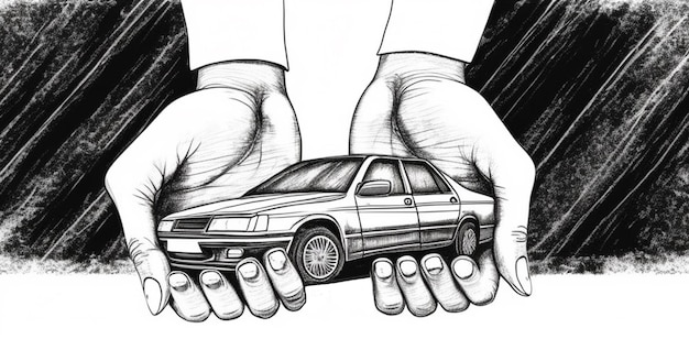 Male hands and car as protection of car