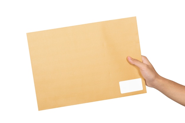 Male hands holding brown envelope