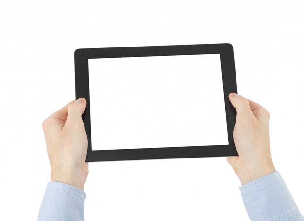 Male hands holding digital tablet