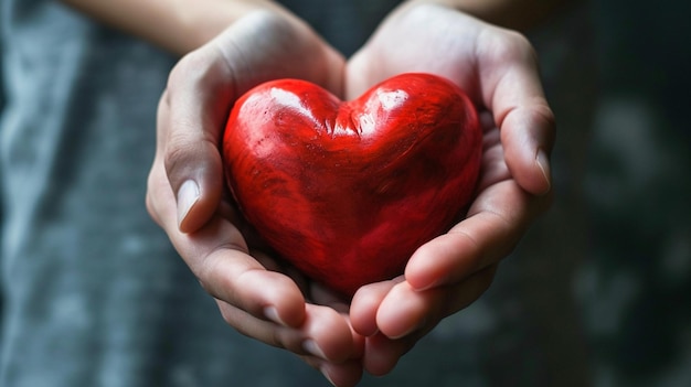 Male hands holding red heart world mental health day and world heart day Life and health insurance