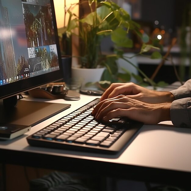 Male Hands in an Office Typing on a Computer Keyboard