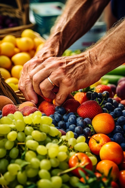 male hands picking fresh fruit