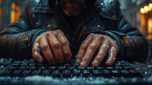 Male hands typing closeup