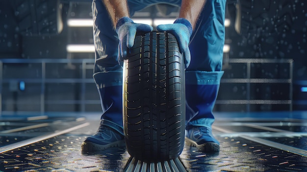 Male hands with a new tire