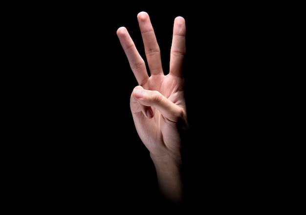 Male hands with three finger sign