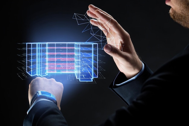 male hands with virtual construction project