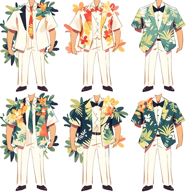 Male Hawaiian Shirt Beach Luau Wedding Gemiddelde lengte Tropisch Gezellige sprookje Anime Vintage Concept