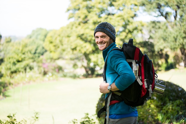 Male hiker in forest