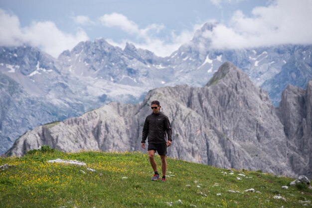 Male hiker in the italian dolomites mountains