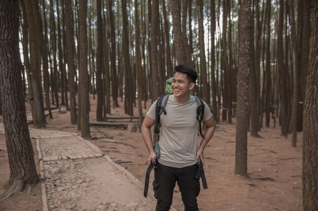 Male hiker take a break while enjoying view