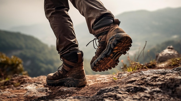 male hiker walking in the rocky mountains