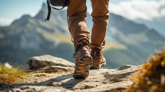 male hiker walking in the rocky mountains