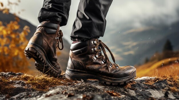 male hiker walking in the rocky mountains