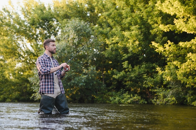 Male hobby Ready for fishing Relax in natural environment Trout bait Bearded elegant man Man relaxing nature background Strategy Hobby sport activity Activity and hobby Catching and fishing