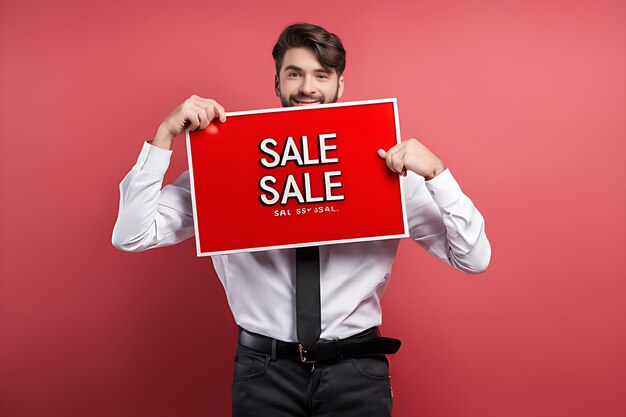 A male holding red black sale nameplate