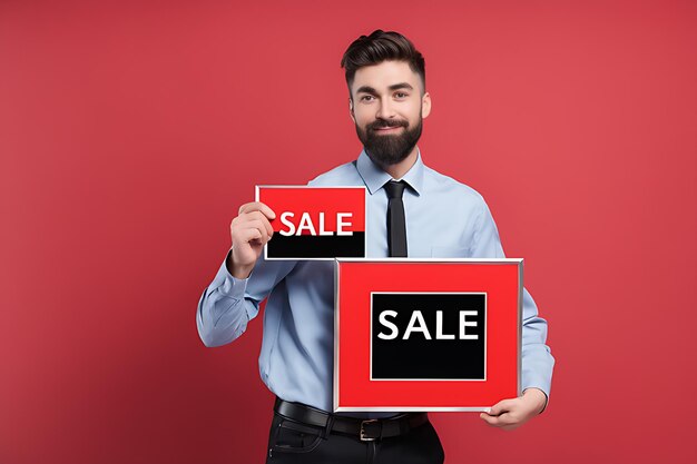 Photo a male holding red black sale nameplate