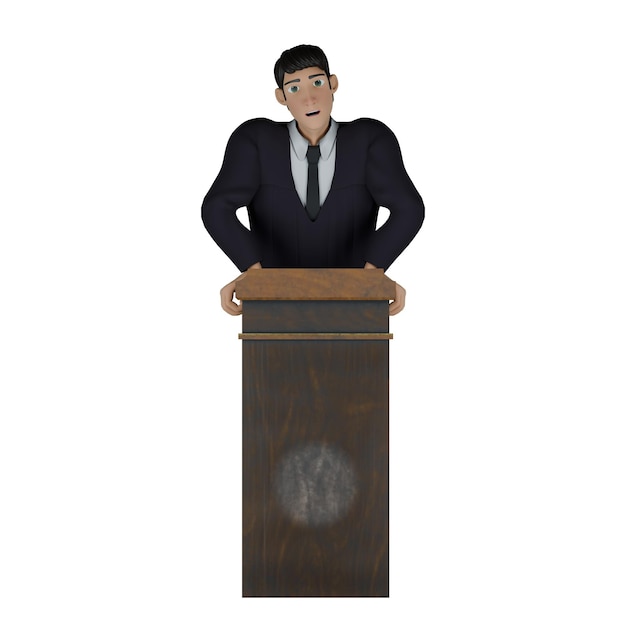 A male judge stands behind a wooden pulpit with both hands on the wooden pulpit Legal Environment
