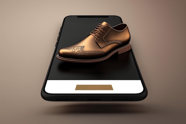 Male leather shoes online store mobile phone app website Generative AI illustration