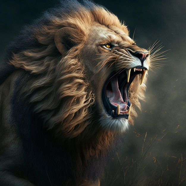 The male lion roars AI Generated