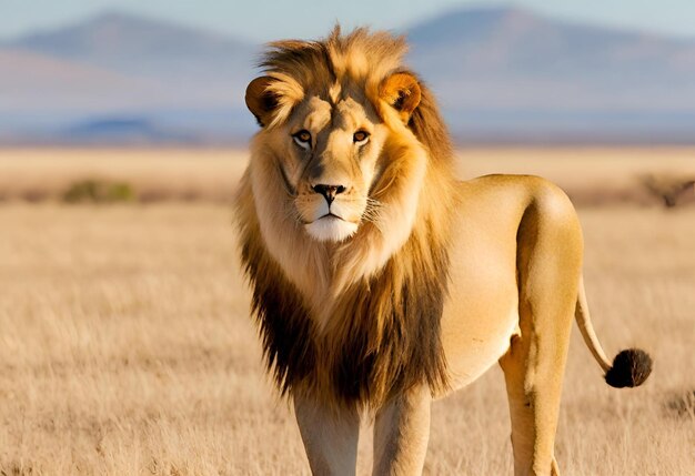 Photo male lion standing in long grass africa