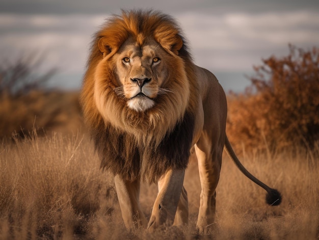 Male lion stands in safari