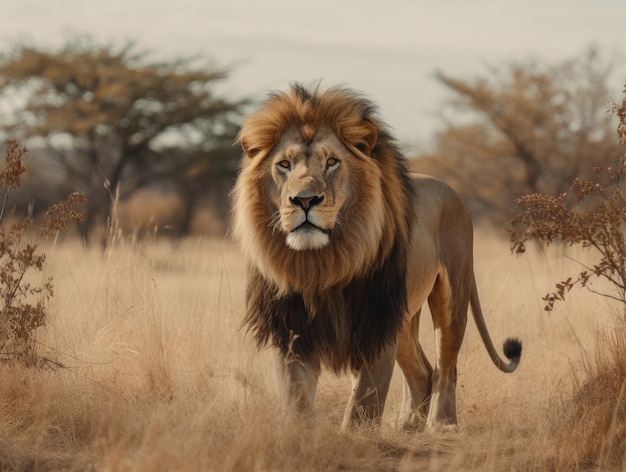 Male lion stands in safari