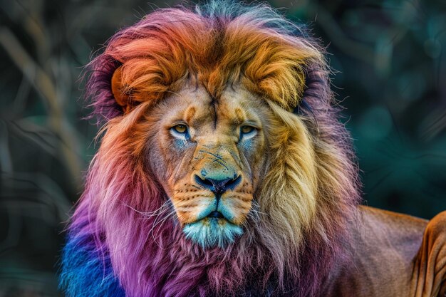 Photo male lion with rainbowcoloured hair