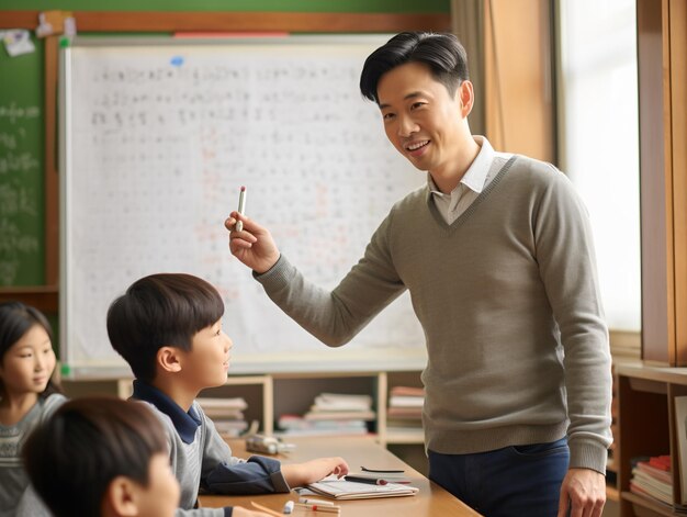 수업실 에서 수업 을 진행 하는 남자 수학 교사