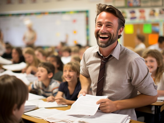 Male maths teacher conducting lesson in classroom