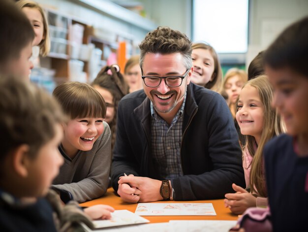 Male maths teacher conducting lesson in classroom