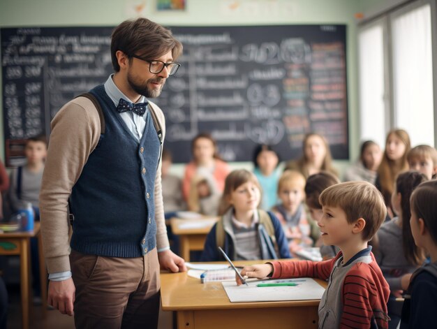 Male maths teacher conducting lesson in classroom