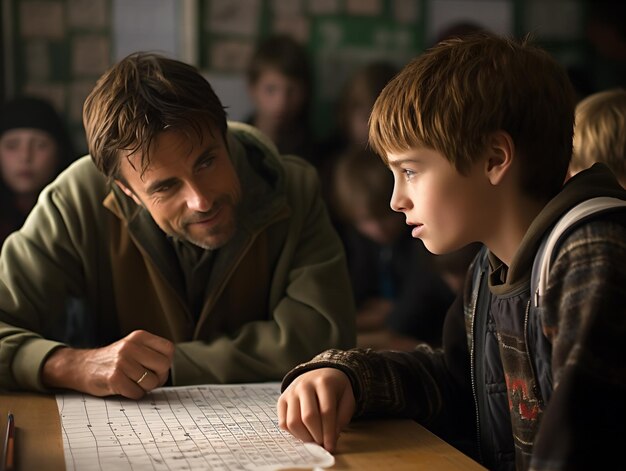 Photo male maths teacher conducting lesson in classroom